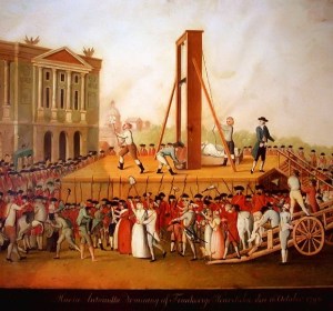 De executie van Marie Antoinette. Ze wordt op 16 oktober 1793 onthoofd onder de guillotine. 