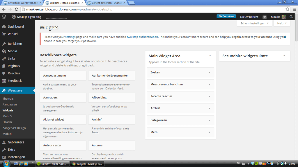 Verschillende widgets, sleep ze van links naar rechts op de juiste plek waar je ze wilt hebben. Klik op de afbeelding om deze groter te maken.
