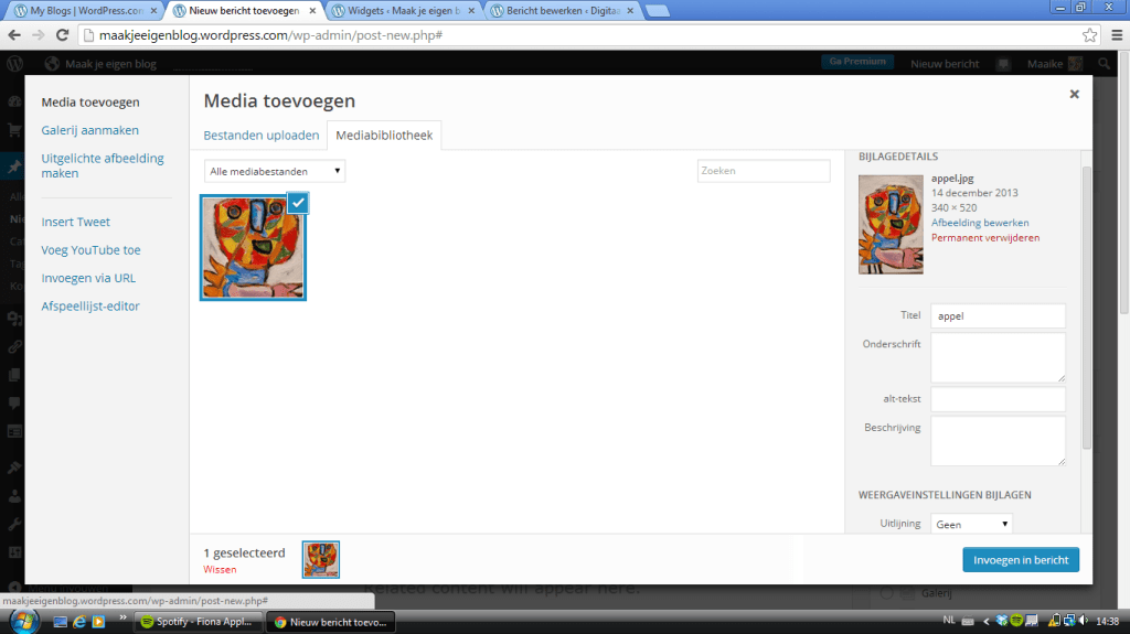 Klik rechts op invoegen in bericht. 