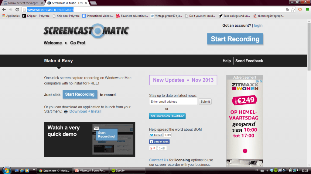 Klik op 'Start recording' om te beginnen. (Klik op deze afbeelding om deze groter te maken)